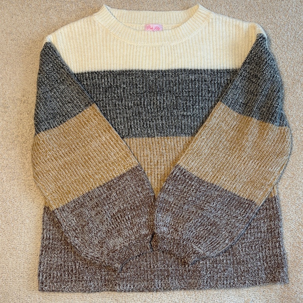 Pink Lily Neutral Multicolor Striped Sweater
